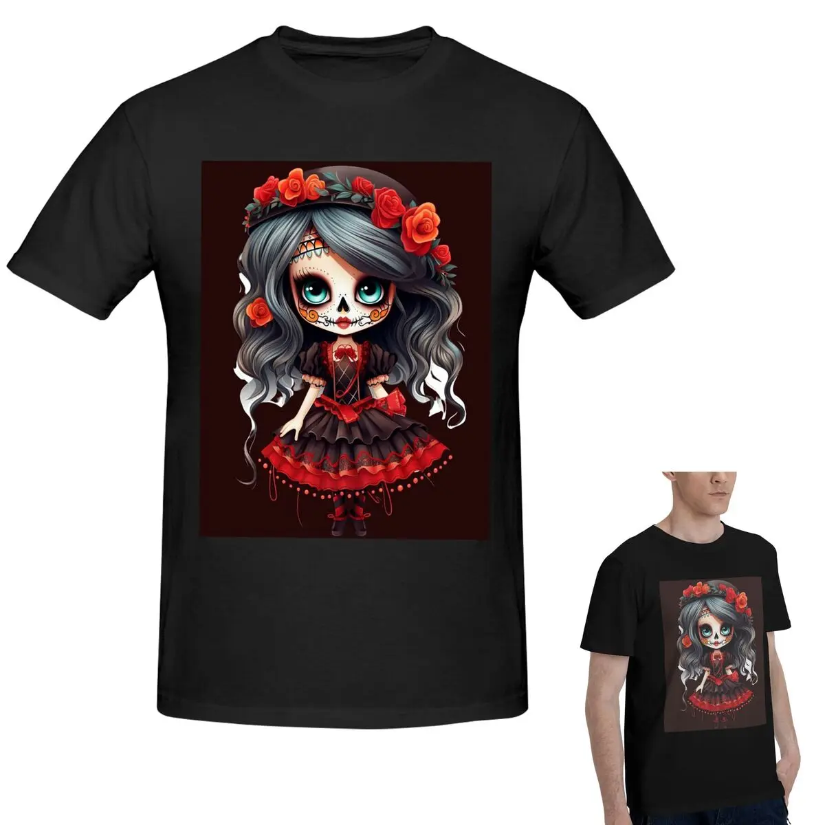 

Alexander Gothic Las Elegantes Girls Day Of Dead Skull T-Shirt Men's Funny Oversized T Shirt Men Round Neck Summer Shirts Tops