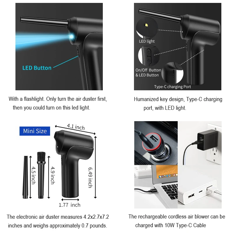 Пылесос для компьютеров, портативный пистолет для удаления пыли, бесщеточный двигатель, воздуходувка для клавиатуры ноутбука, очистки каме...