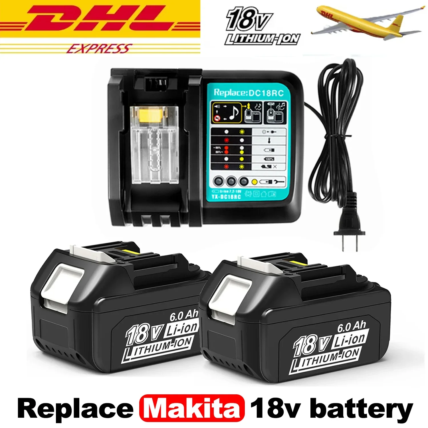 🔋For Makita BL1830 Battery 18V 6000mAh Replacement Battery For BL1860 BL1850 BL1840B Tool Rechargable Battery With ﻿6A Charger