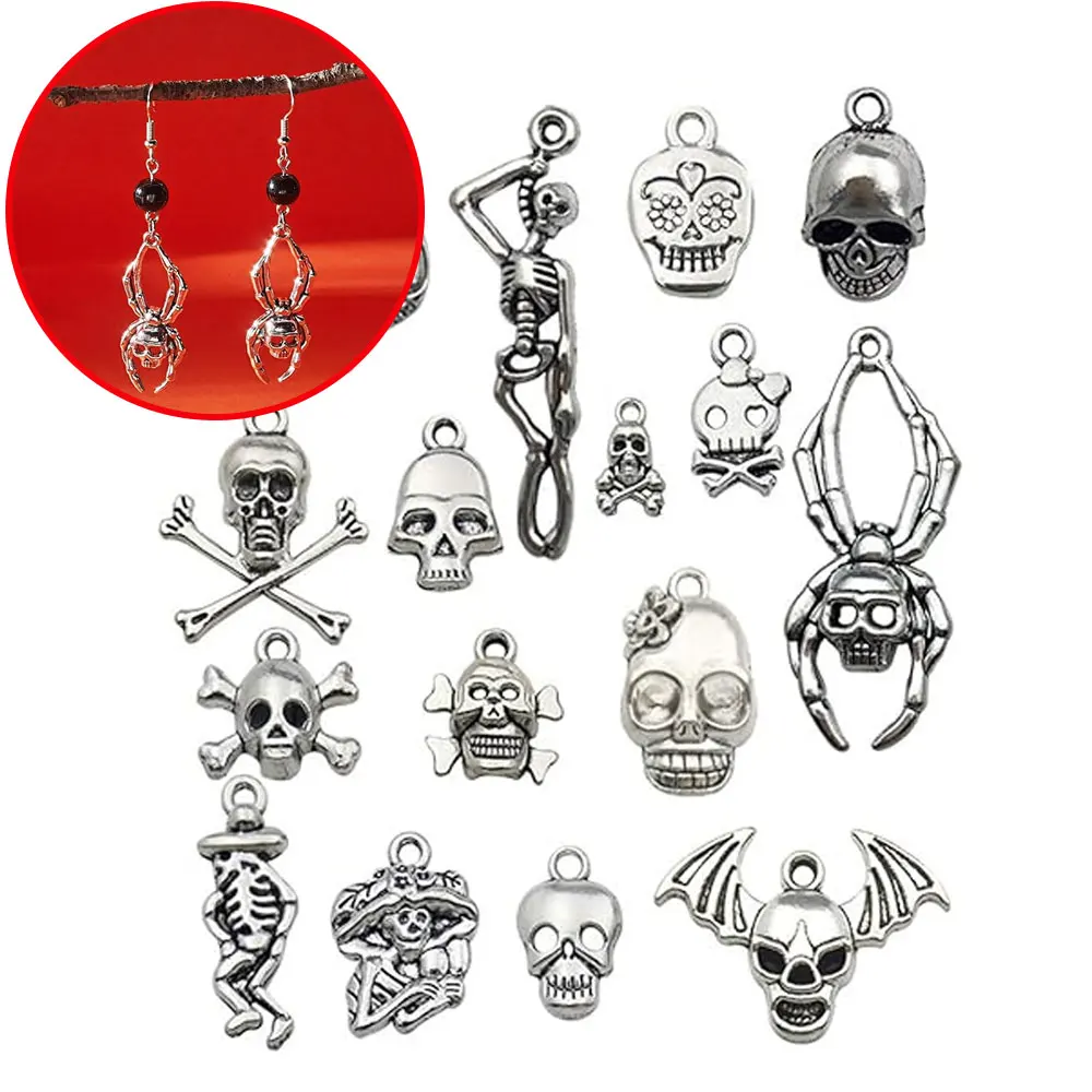4/13/26pcs Halloween-themed Fun Skull Bat-shaped Pendant, Diy Earrings, Key Chains, and Halloween Gift Decoration Accessories