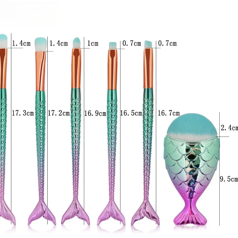 Juego de brochas de maquillaje de 11 Uds., Kit de brochas de ojos de sirena a la moda, resaltador de colorete, máscara de ojos, juego de brochas de maquillaje de sirena
