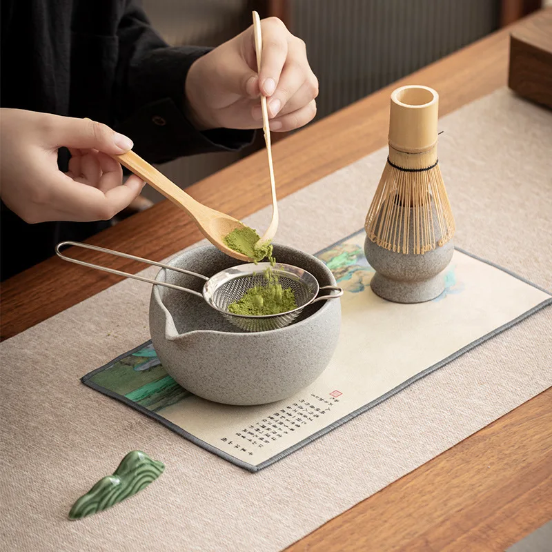 Japanese-style matcha five-piece ceramic tea set, tea brush, Song Dynasty tea ordering toolbowl powder sieve