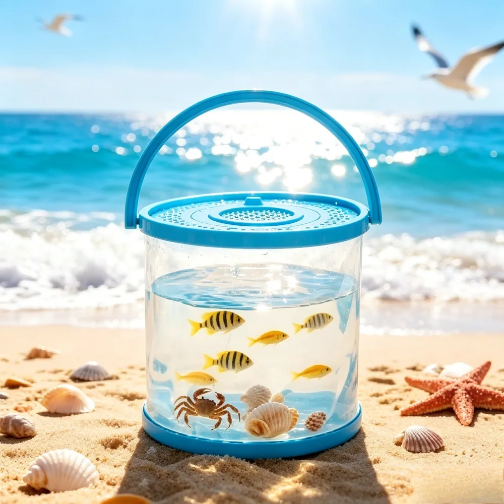 Portable Fish Tank Foldable Aquarium Transparent Plastic Container with Cover Fish Transport Bucket for Fishing Outdoor Travel