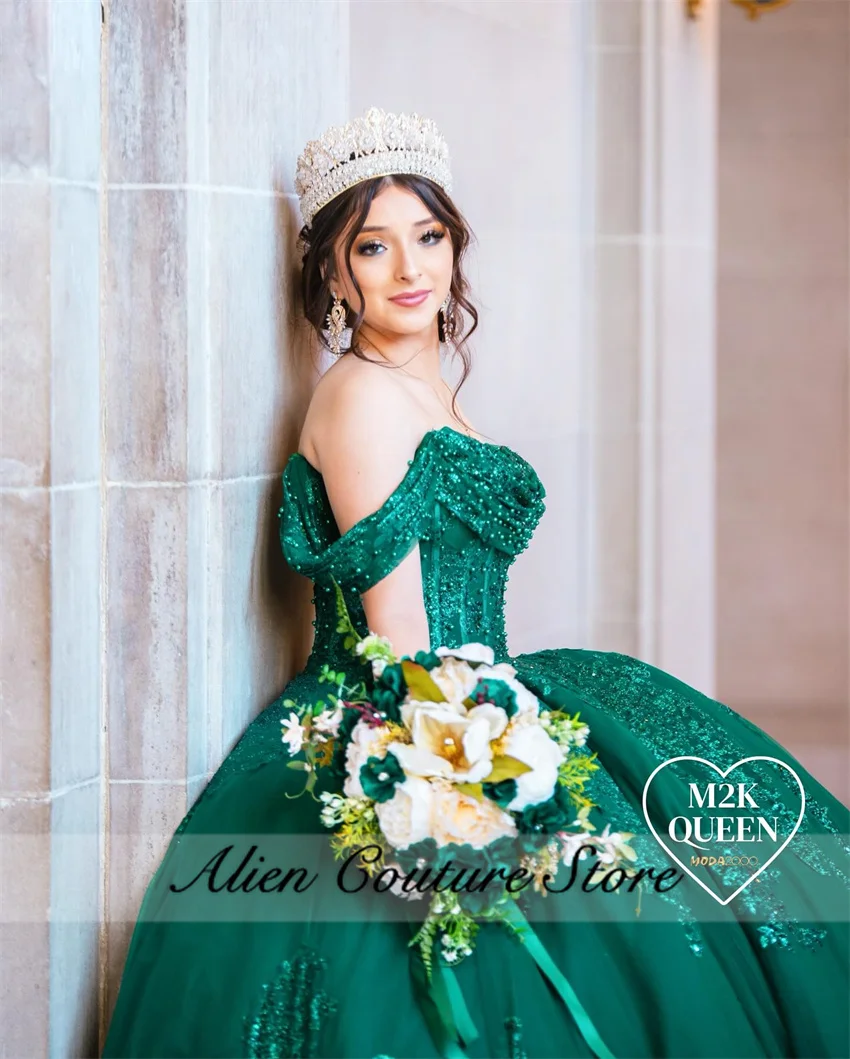 فستان Quinceanera أخضر أنيق ، حبة حبيبته ، لؤلؤ ، يزين ، ثوب الكرة الرقيق ، ثوب عيد الميلاد ، رداء الزفاف تخصيص