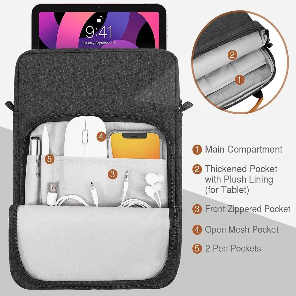 9/11/13.3 inch Tablet Sleeve Case Universal Wear-resistant Laptop Carrying Case Shockproof Concealed Hand Strap Document Storage