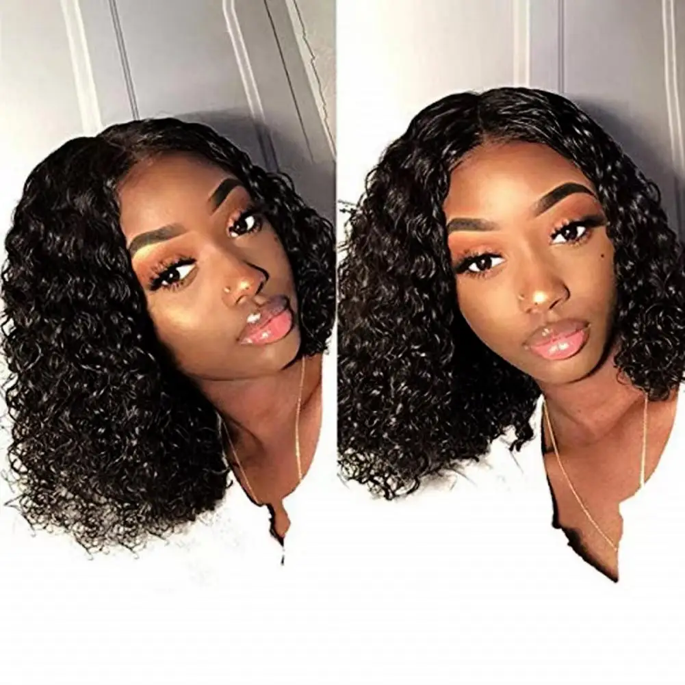 

38cm Hair Wig Water Wave Bob Wig Glueless Natural Look Small Curly Exploded Haircut With Centre Parting Lace Short Hair Wigs