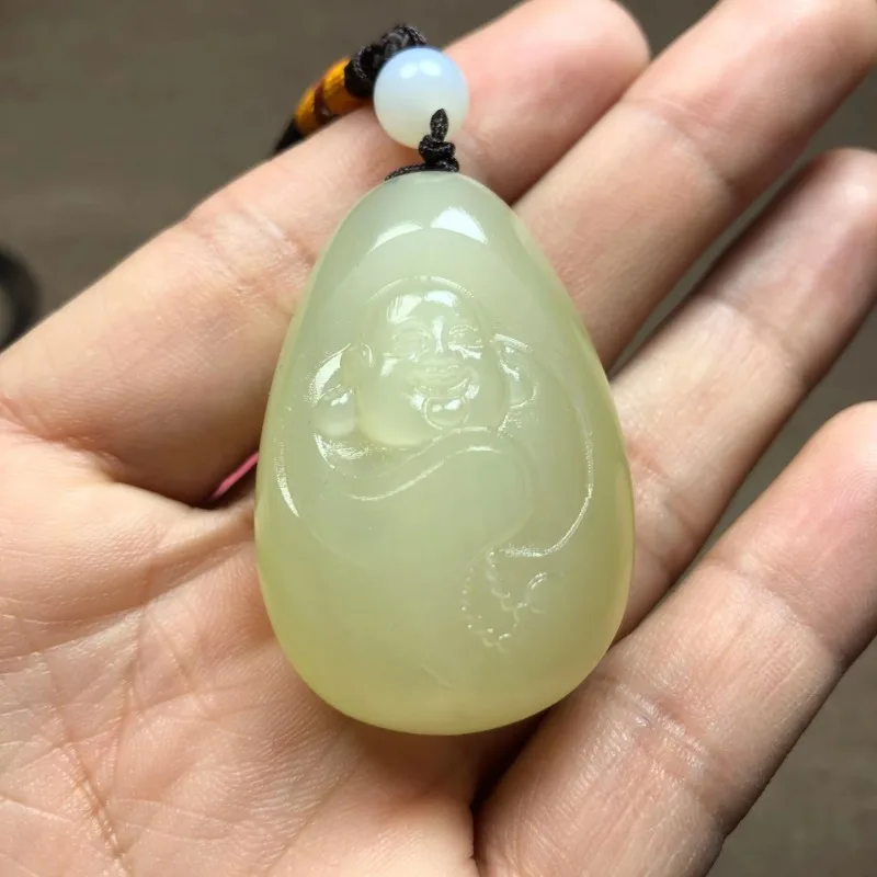 Natural Afghan Jade with Maitreya Buddha Ice Jade Laughing Buddha Pendant