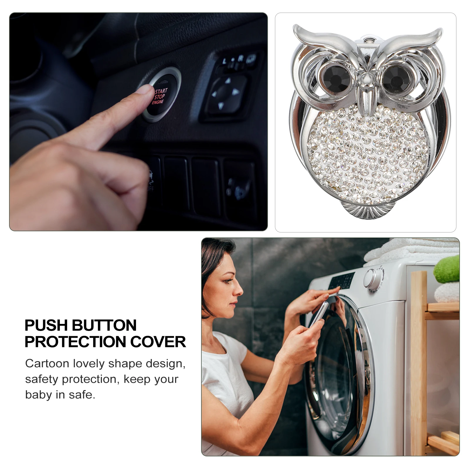 

Owl Protective Cover Car Ignition Button Decorate Start Engine Starter White Auto Protector