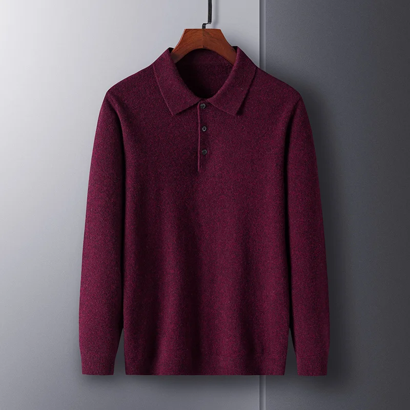 

New Arrivals Men Top Grade Luxury 100% Wool Turn Down Collar Pullovers 2022 Smart Casual Classic Slim Fit Knit Sweater