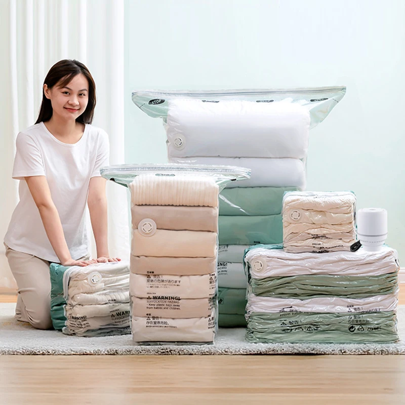 Vakuum-Kompressionsbeutel, keine Pumpe erforderlich, große Kunststoff-Aufbewahrungsbeutel zur Aufbewahrung von Kleidung, Decken, Quilt-Aufbewahrungstasche, Reisezubehör