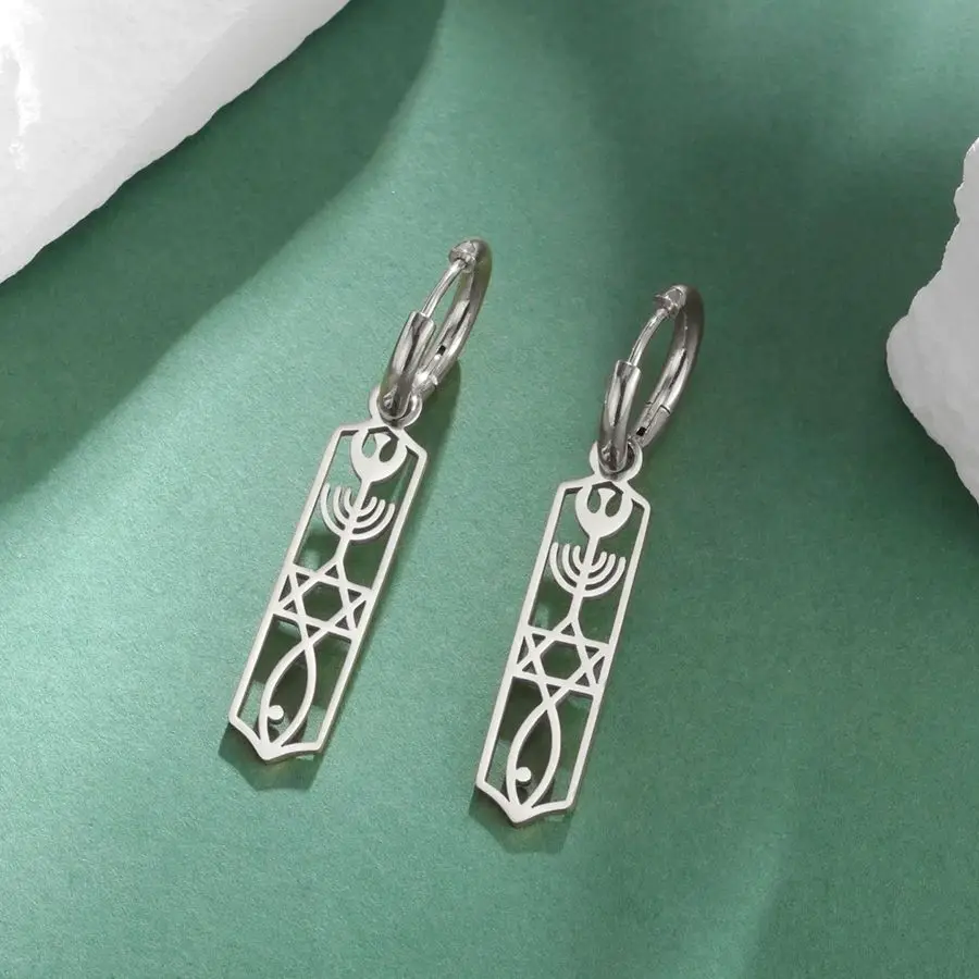 Dawapara Magen Star of David Drop Earrings Messianic Menorah Pendant Stainless Steel Jewish Jewelry Hanukkah Gift