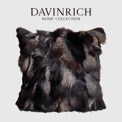 DAVINRICH Real 100% Fox Fur Cushion Cover Black Brown Vintage American Luxury Throw Pillow Case 45x45 For Living Room Sofa Couch