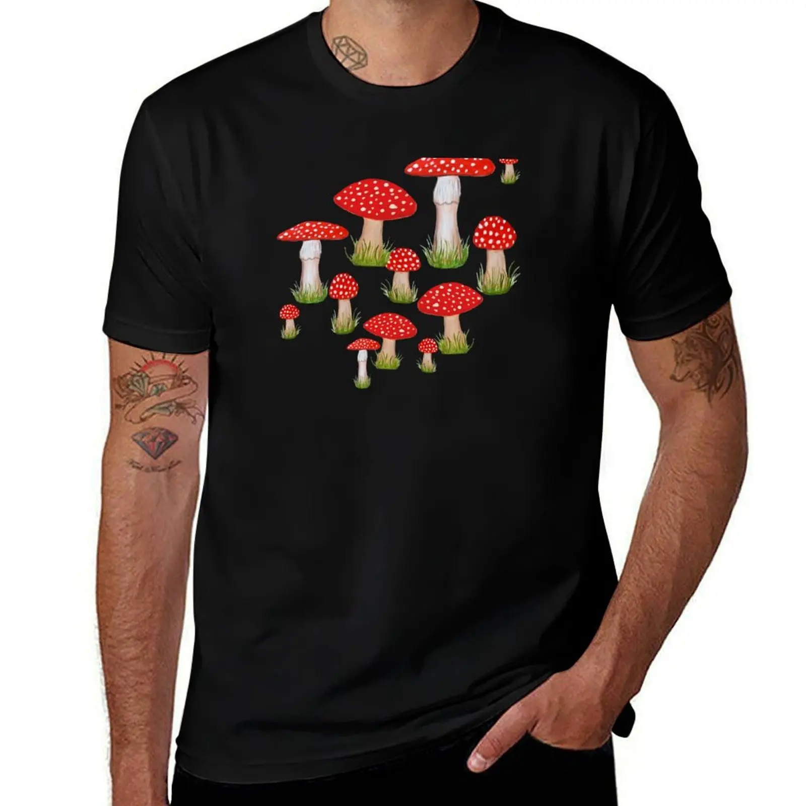 red mushrooms and red toadstools T-Shirt Soft Stretch Short Sleeve Top T-Shirt
