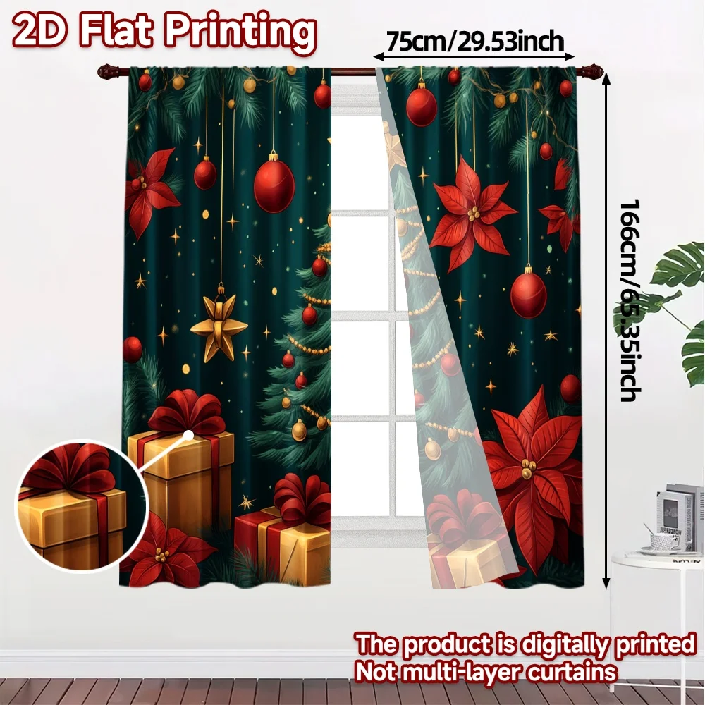 2pcs,Curtains Christmas Tree Ornaments Festive Garland (2) Pattern Popular Curtains Fabric Curtains Outdoor Decorations Ldeal