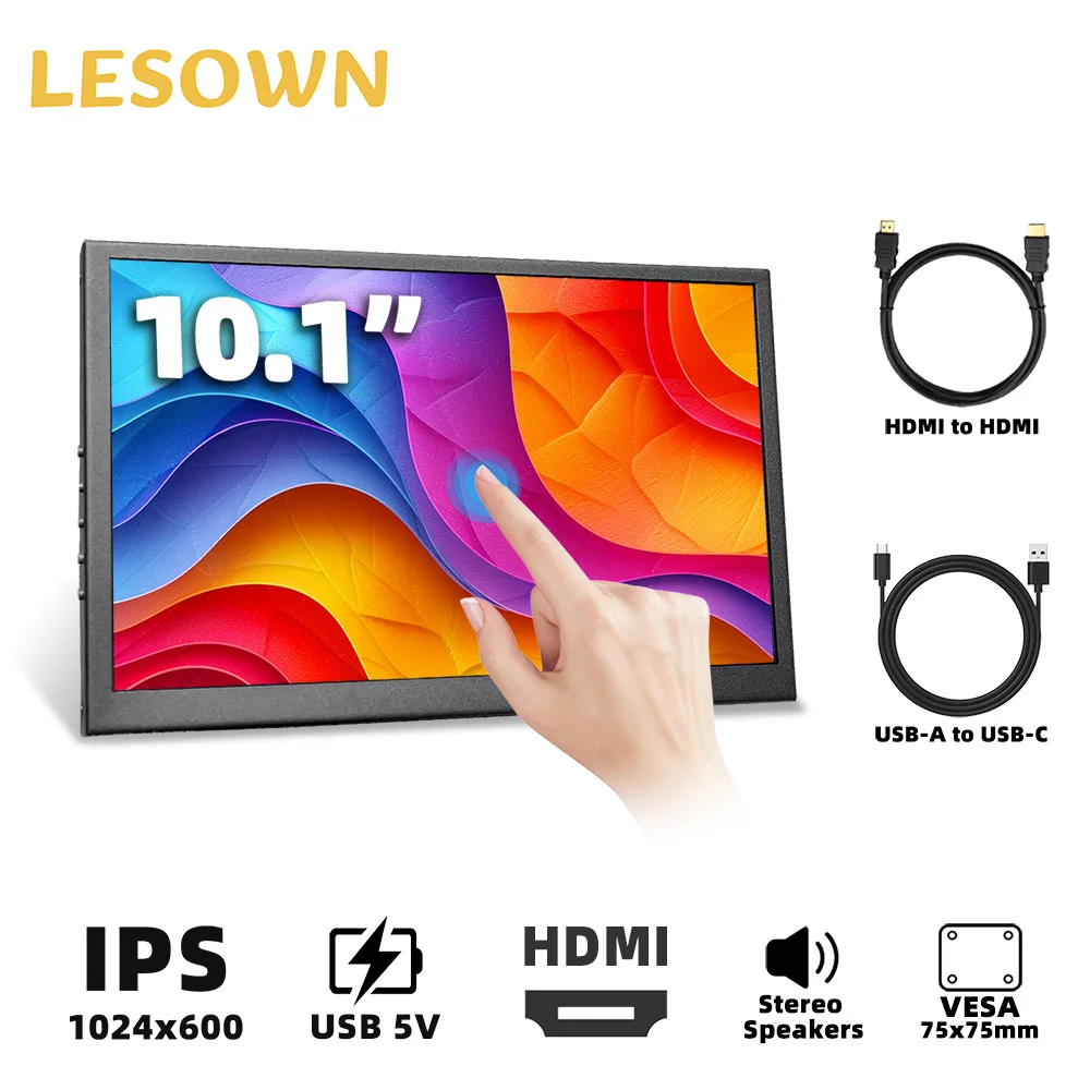 

LESOWN Ultra Lightweight 7 10.1 Inch 1024x600 IPS Portable Monitor LCD Mini Display Laptop Extended Screen for Switch Work TV