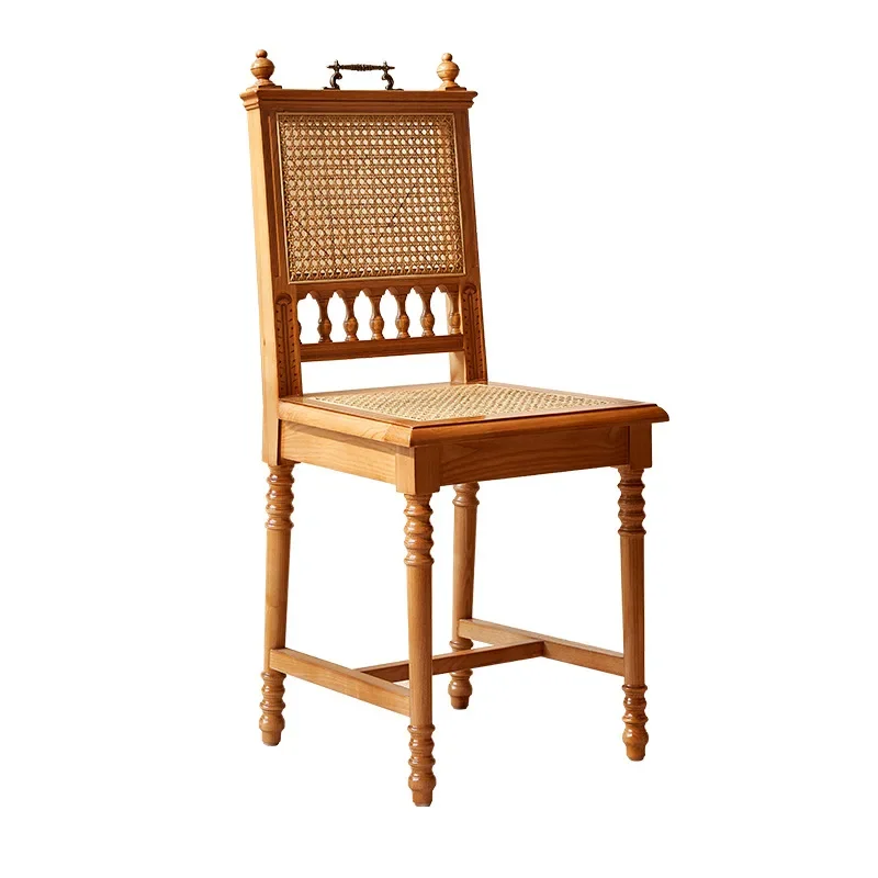 

Small apartment restaurant household rattan dining chair retro homestay bedroom dressing chair back chair