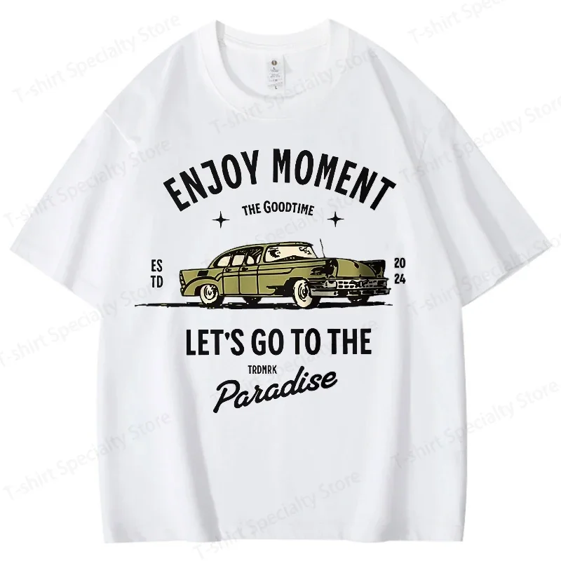 Men's Enjoy Moment Printed T-Shirt 100_ Cotton Oversized Minimalist Graphic Tees for Women Summer Tops Zen Streetwear