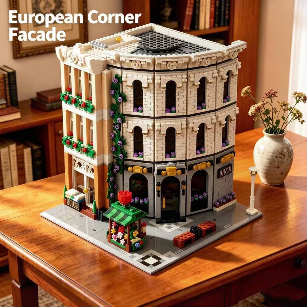 Modular Birch Bank Building Blocks European Corner Street View Model Kit Flower Stall Creative Bricks Toys Gift Adults Collector