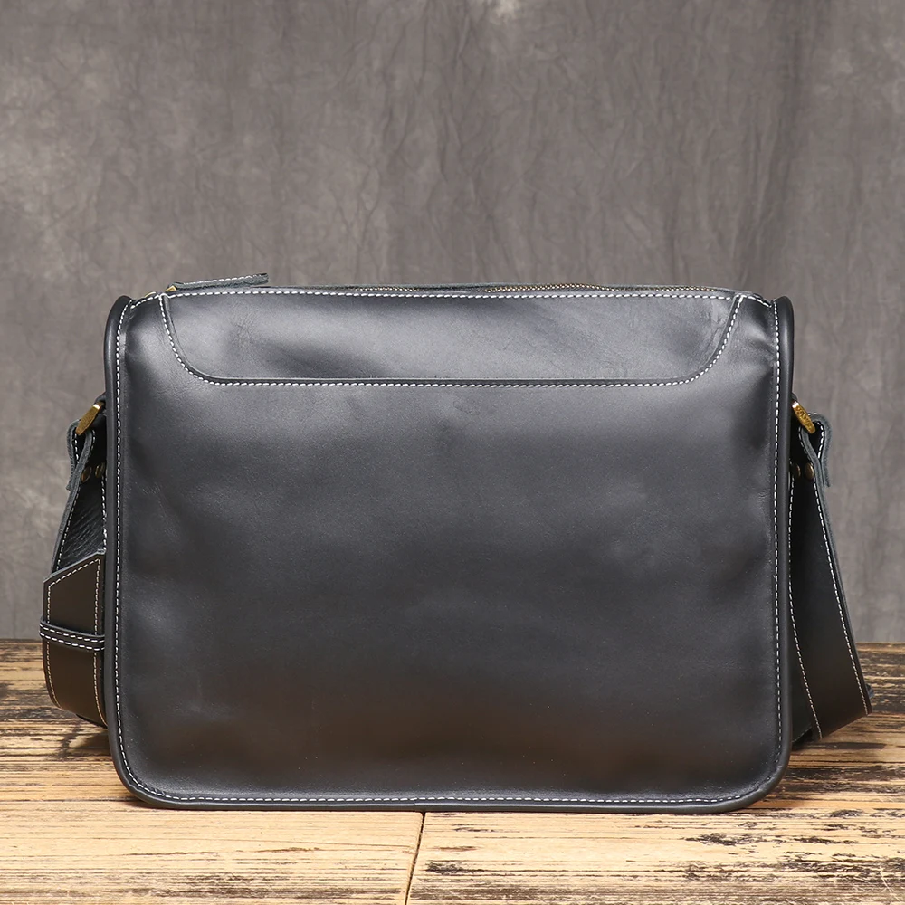 ROOG Classic Vintage Leather Crossbody Bag, Made From First-Layer Crazy Horse Cowhide, Fits A 13-Inch iPad.