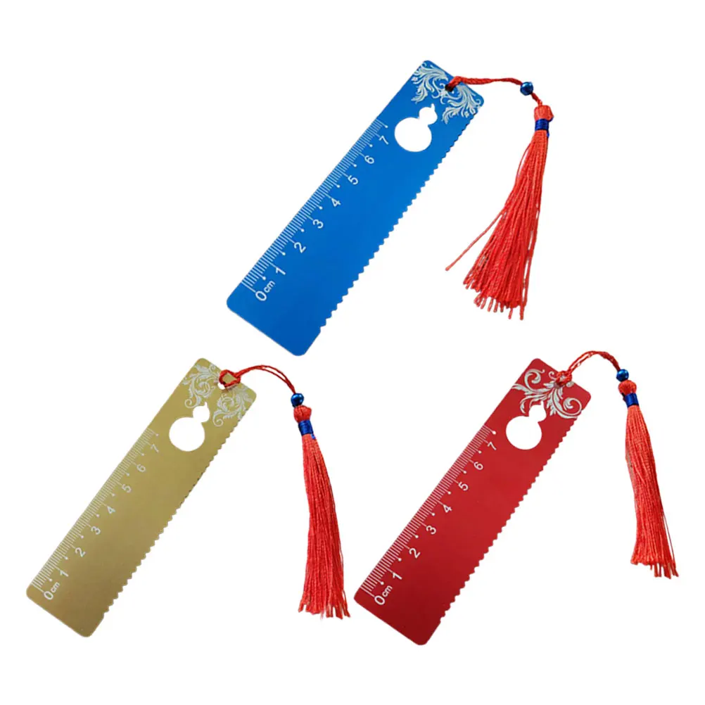 

3Pcs Traditional Chinese Style Bookmark Ruler with Tassel Dual Purpose Measuring Tool and Page Holder for Book Enthusiasts