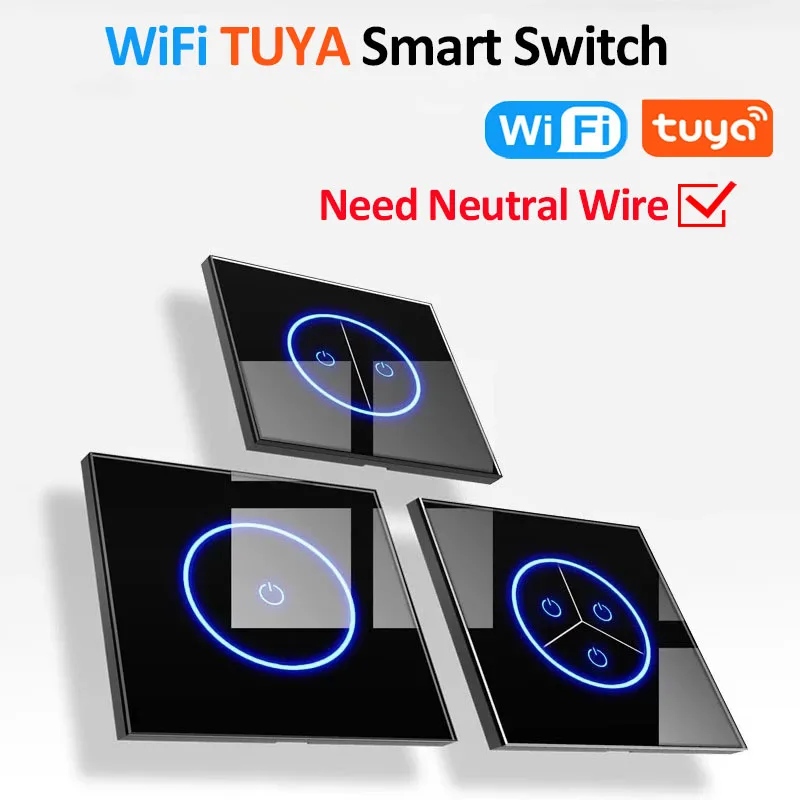 10A Tuya WiFi Smart Swich EU 1/2/3Gang Wall Glass Touch Panel Smart Home Light Switch APP Remote Control Voice for Alexa Google