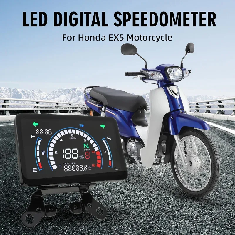 

12V Waterproof Motorcycle Instrument Cluster Digital Speedometer Odometer Indicator for Honda EX5 Universal Dashboard Tachometer