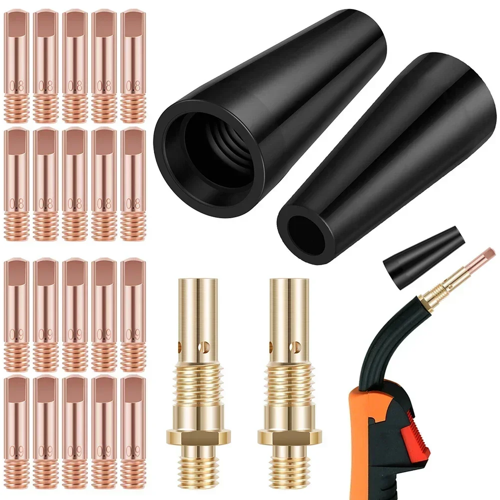 24Pcs MIG Welding Kit Flux Core Gasless Nozzle 0.8/0.9mm Brass Welding Tips Brass Connecting Rod For Weld 261308|306