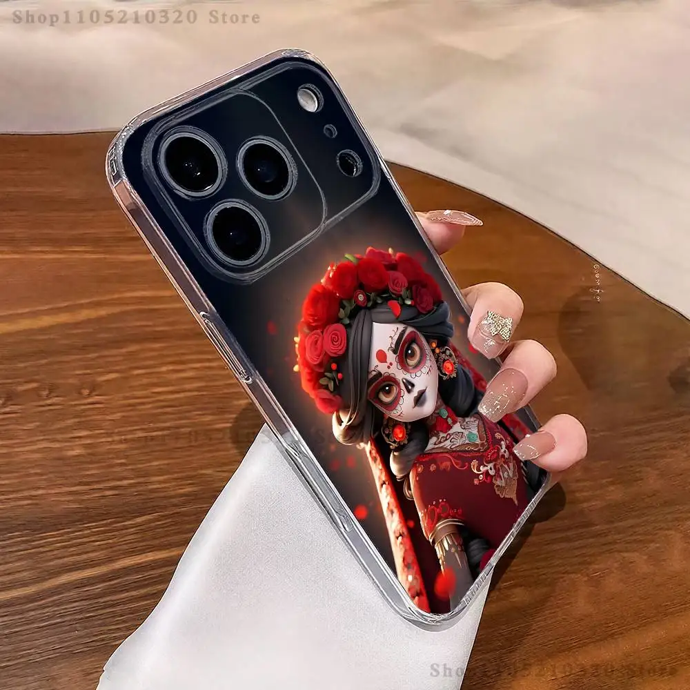 Skull Girl Catrina Mexican Phone Case For iPhone 17,16,11,15,13,14,12,Air,Mini,Plus,Pro,Max,Plus,E Clear Soft Shell