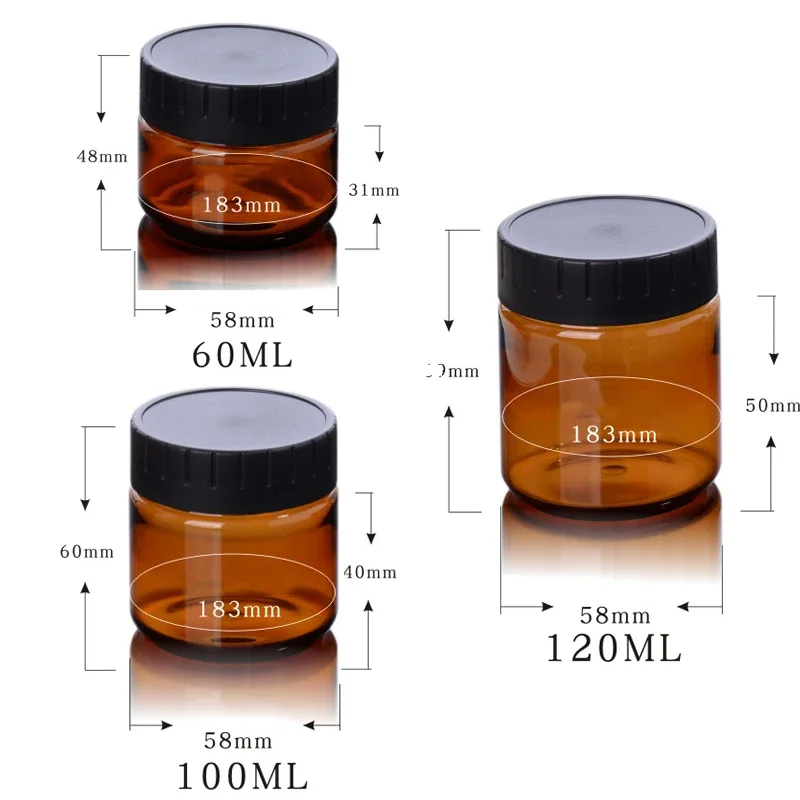 Cosmetic Containers 10Pcs 60/100/120ml Plastic Jar With Lid Brown Lip Balm Sample Container Makeup Jar Pot Refillable Bottles