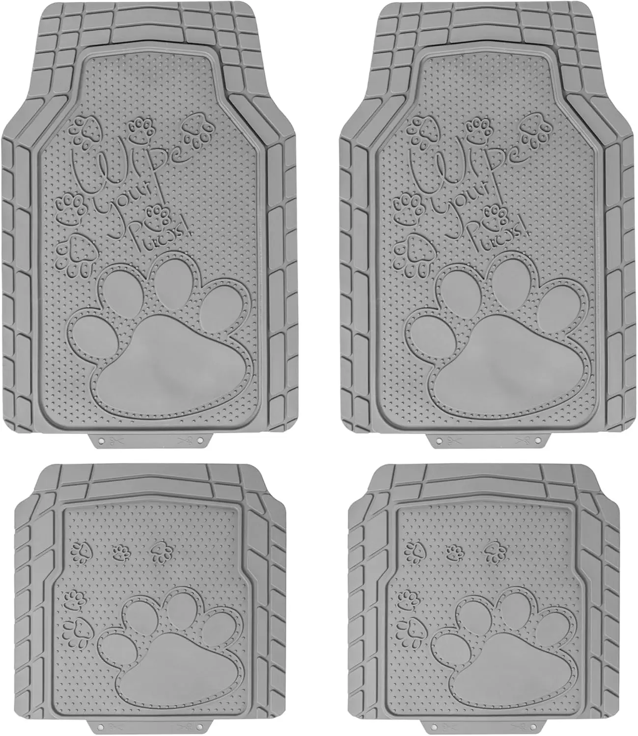 

Adorable Paw Print Heavy-Duty Rubber Car Floor Mats, Universal Fit Full Set for Most Sedans, SUVs, Trucks in Gray