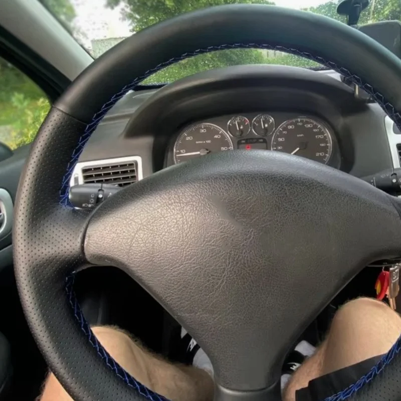 Hand Sewing Steering Wheel Cover Protection Trim Soft Perforated Leather Cover For Peugeot 307 CC 407 SW 2004 2005 2006 - 2009