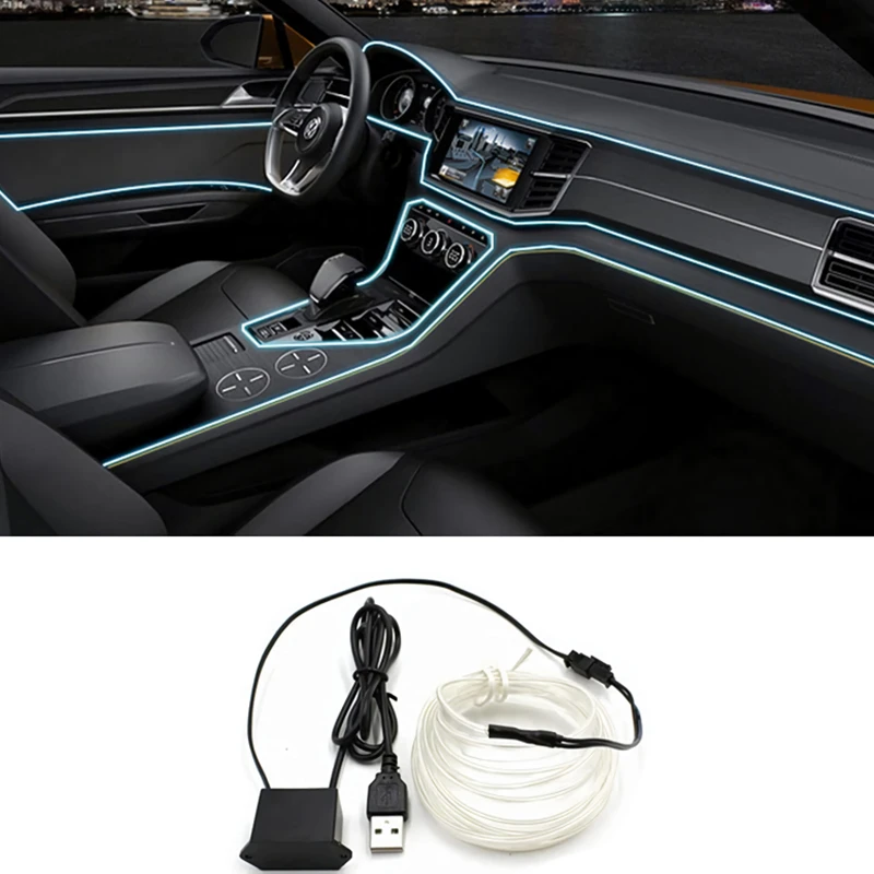 Car Interior Lighting LED Strip Decoration Garland Wire Rope Tube Line Flexible Neon Light With USB Drive Car Accessories