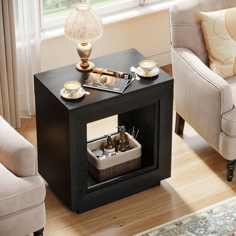 

Solid Wood End Table With Storage, Black Nightstands For Living Room, Bedroom