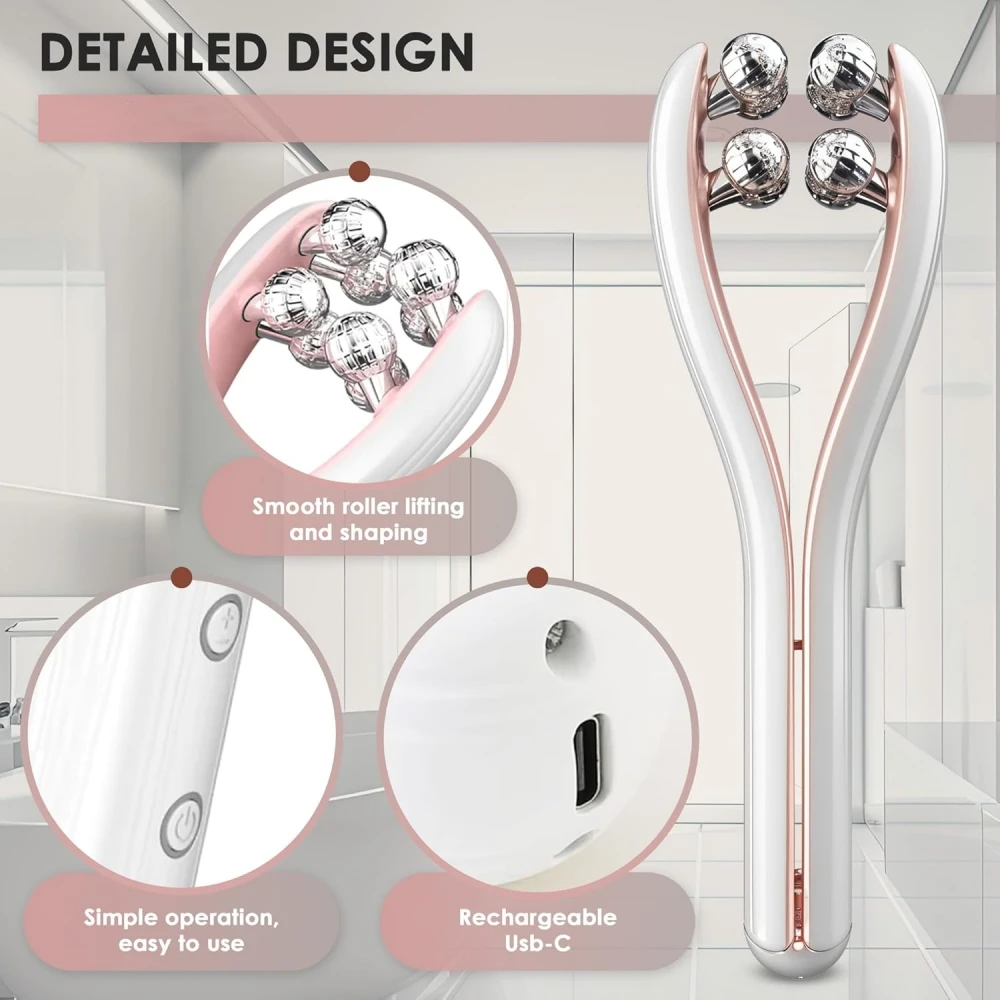 마이크로커런트 페이셜 마사지기 3D 롤러 얼굴 슬리밍 기기 V-페이스 탄력 및 리프팅 페이스 EMS 뷰티 페이셜 마사지기