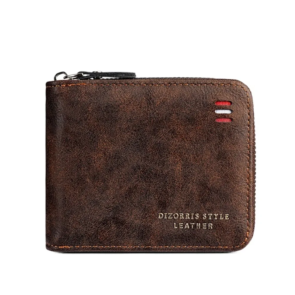 

Simple PU Leather Men Short Wallet Zipper Folding Business Clutch Bag Solid Color Multi Card Slot Card Holder Men