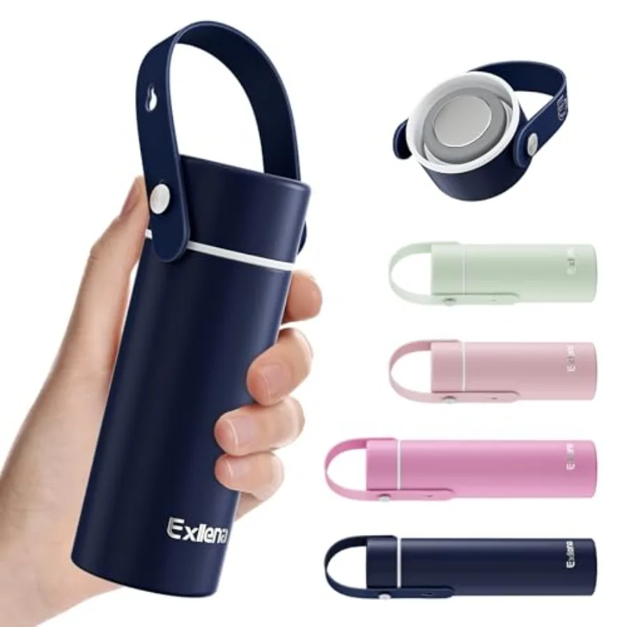 

Upgraded Mini Insulated Water Bottle 6.8oz/200ml with Adjustable Silicone Handle Small Flask for Hot and Cold Drinks Leakproof