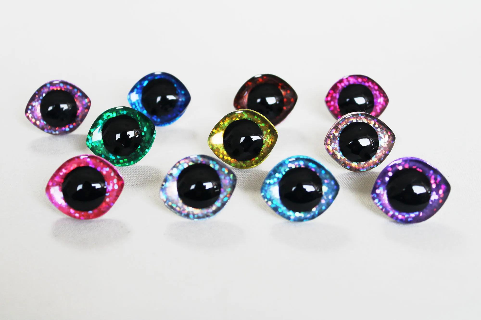 10 peças novo design 28x23mm 20x23mm formato oval 3d glitter olhos de brinquedo de segurança transparentes com arruelas traseiras -- B11