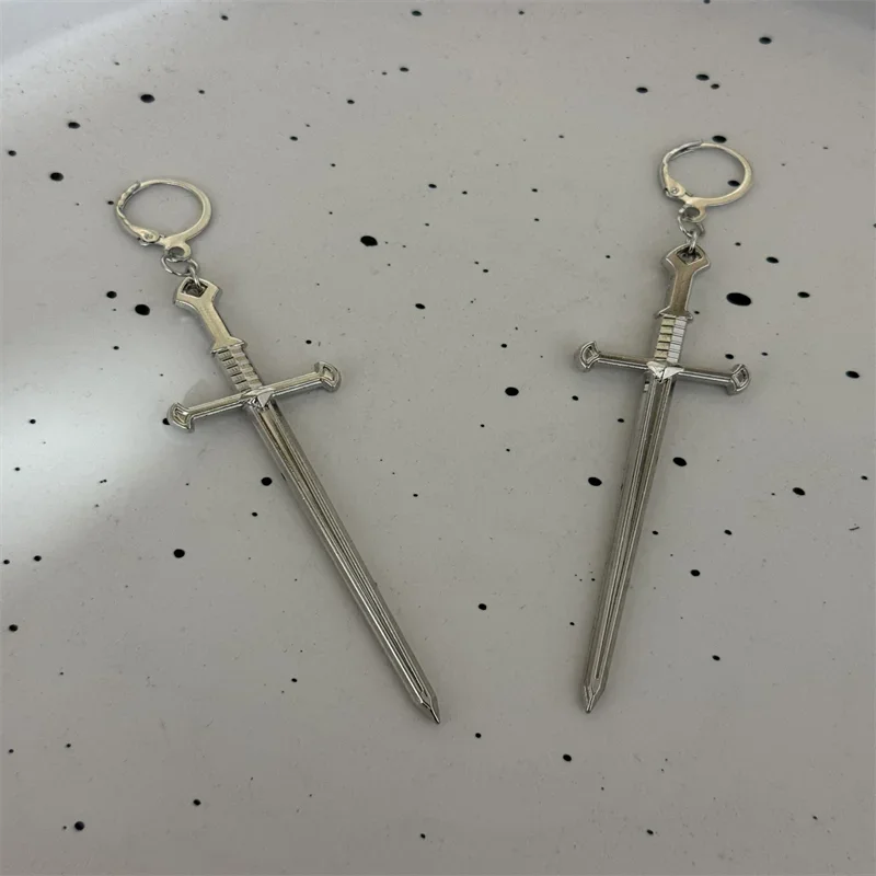 Gothic Long Sword Earrings For Women Man Fashion Cool Punk Rock Party Jewelry Accessories Gift Fantasy Cross Sword Ear Hooks
