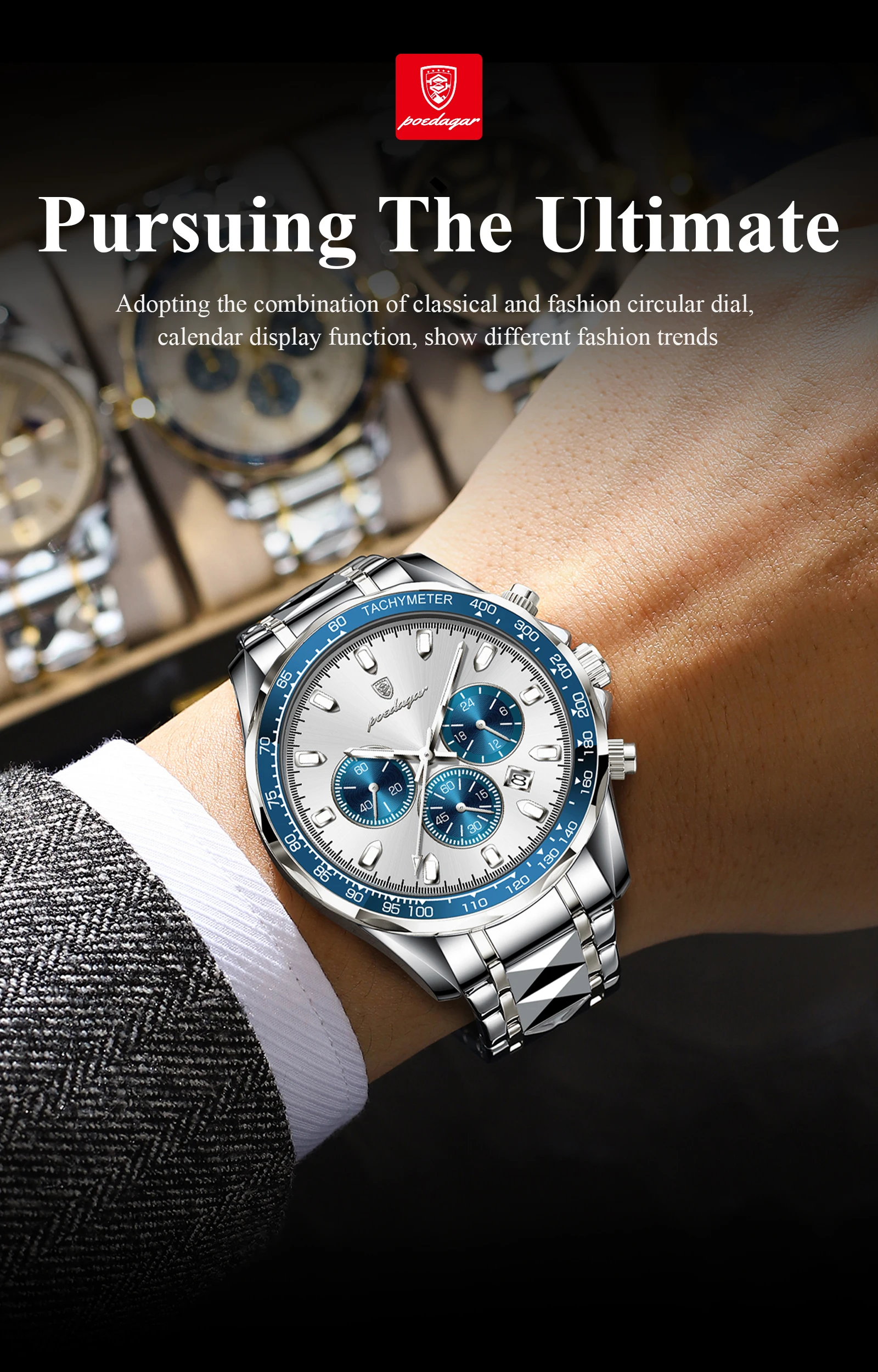 POEDAGAR Luxus Marke Männer Uhr Wasserdicht Leucht Edelstahl herren Uhren Chronograph Datum Quarz Business Uhr Für Mann – Detail 5
