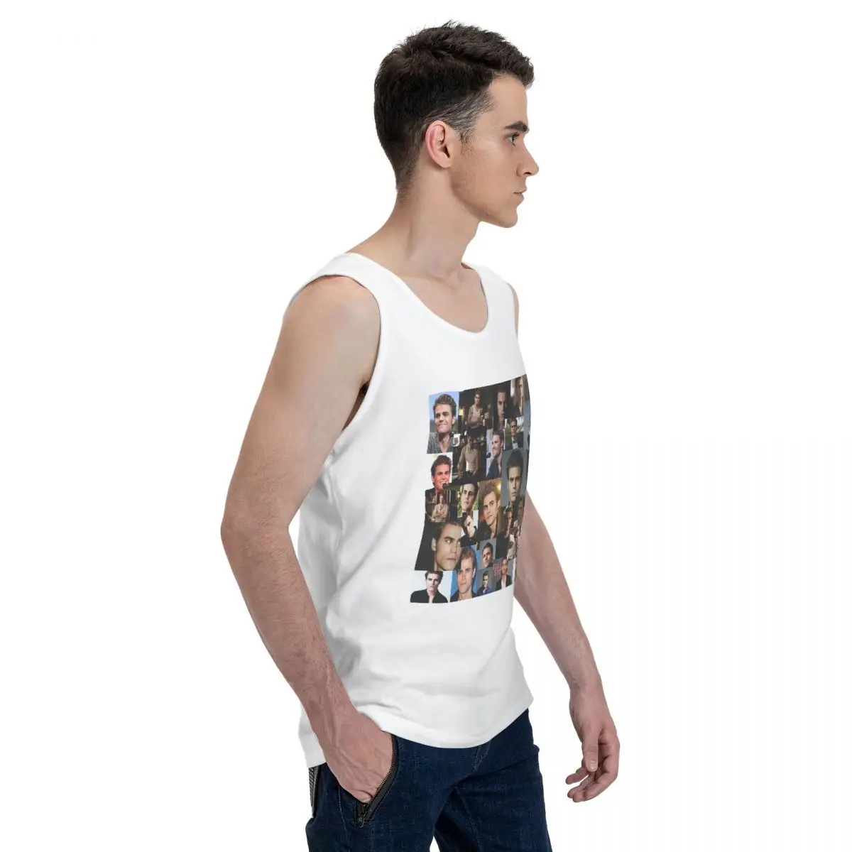 Paul Wesley 100% Cotton Men's Sweatshirt Vest Sleeveless Clothing Tees Men Tank Tops T-shirt