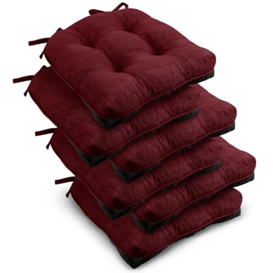 

Indoor Chair Cushions for Dining Chairs, Tufted Overstuffed Textured Kitchen Chair Pads with Ties and Non-Slip Backing, 15.5" x