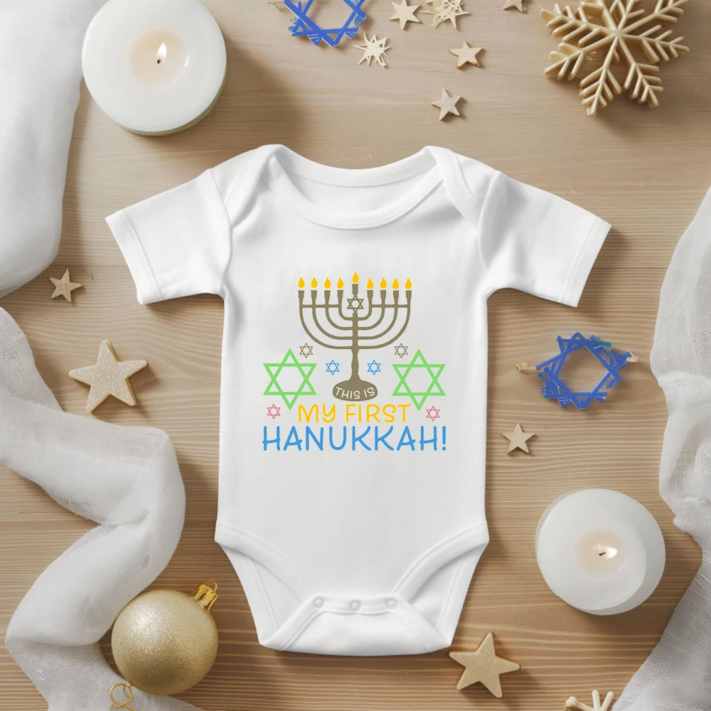 

My First Hanukkah Chanukah Baby Boys Girls Short Sleeve Rompers Infant Newborn Bodysuits Kids Child Vintage Clothes Outfits