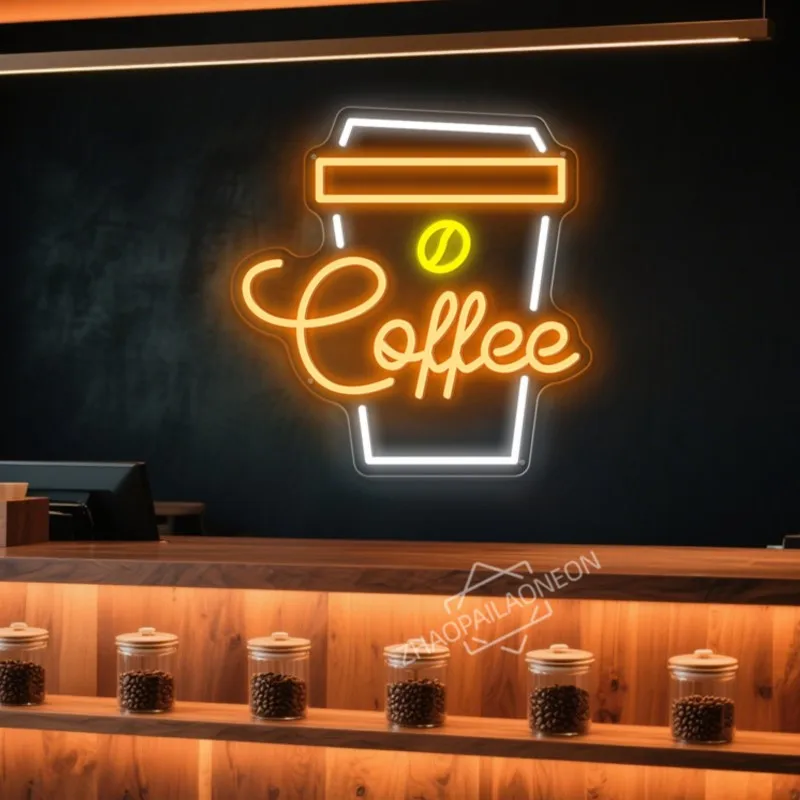 

Coffee Shop Neon Sign Cafe Bar Wall Decoration LED Lights Milk Tea Dessert Shop Restaurant Dimmable Coffee Bar Neon Light Sign