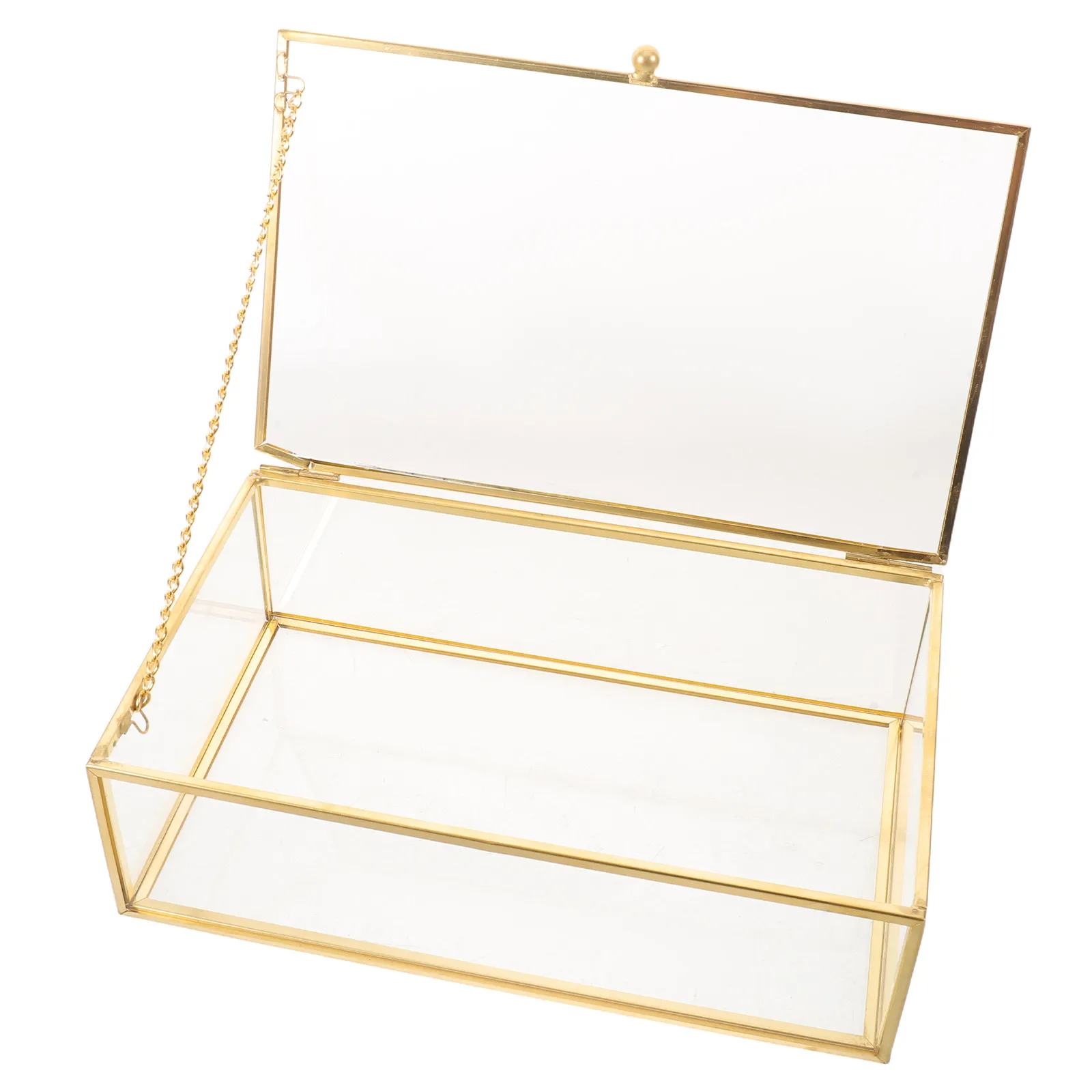 Gold Edge Glass Keepsake Box 7.95x5.12x2.48in Vintage Rectangle Jewelry Display Organizer Hinged Lid Clear Makeup