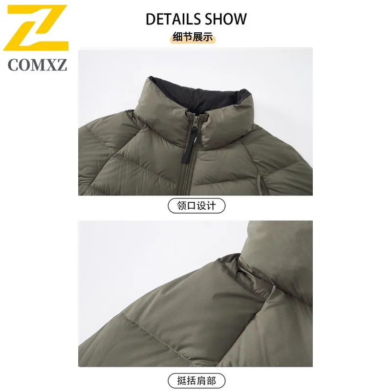 COMXZ Premium Down Jacket Men New Casual Stand Collar Outdoor Cycling Multi Function Parka Street Style Lightweight Winter Coat