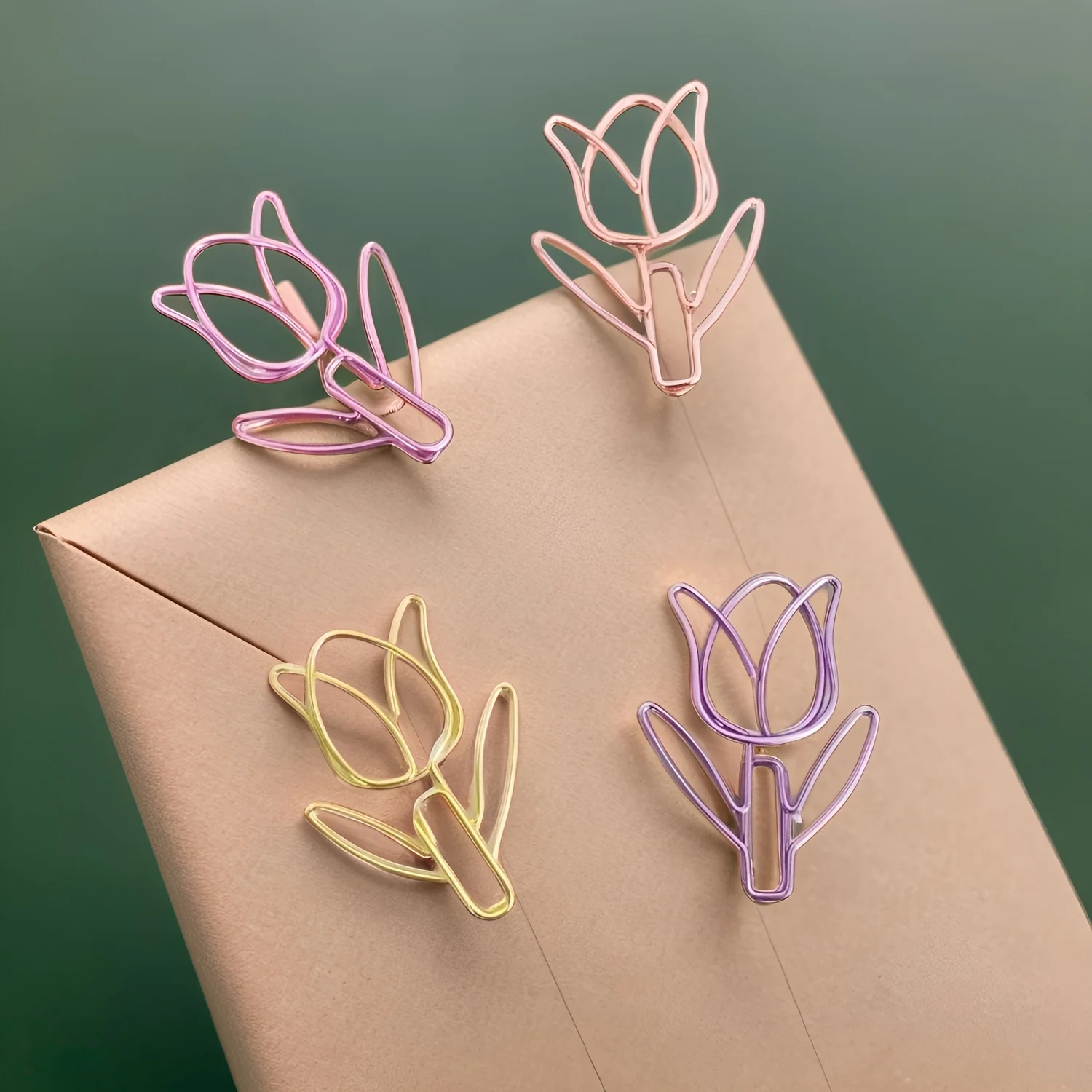 20pcs Cute Tulip Flower Shaped Metal Paper Clips - Cartoon Novelty Bookmarks for School, Office, DIY Diary & Album Stationery