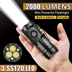 High Strong Power LED Flashlight Built-in Battery Rechargeable with Pen Clip Torch Outdoor Camping Emergency Lantern