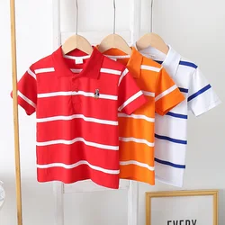 Boys T Shirt Kids Clothes Turn-down Collar Baby Boy Summer Top Tshirt 23 Color Stripes Vetement Enfant Fille Camisetas Fnaf 2-14