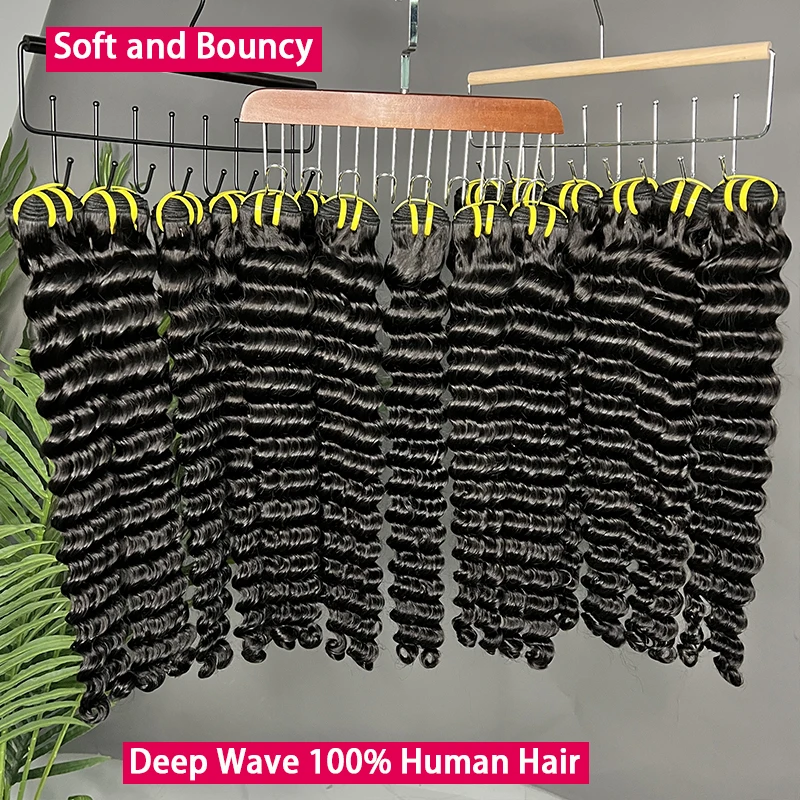 

Deep Wave Human Hair Bundles Unprocessed Vietnamese Raw Virgin Hair Extensions Wet and Wavy Natural Black 1/2/3/4PCS Tissage