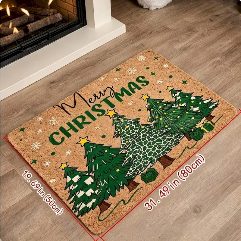 VIKAMA Winter Forest Festival Floor Mat Christmas Tree Carpet Anti Slip Water Absorbing Door Mat Home Decoration